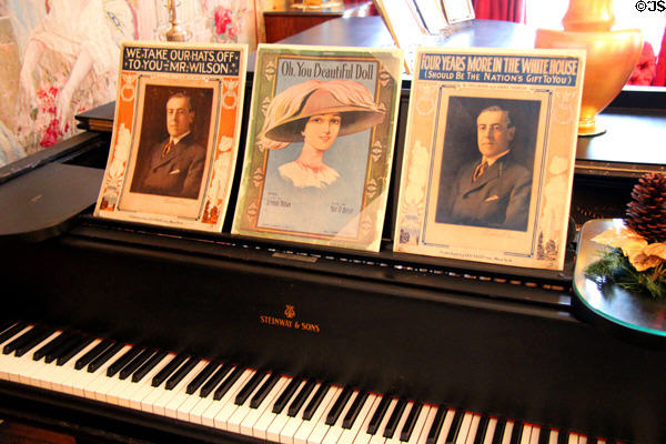 Sheet Music about Woodrow Wilson on parlor grand piano at Woodrow Wilson House. Washington, DC.