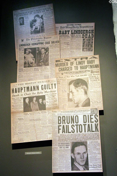 Newspaper front pages about Lindberg kidnapping at Newseum. Washington, DC.