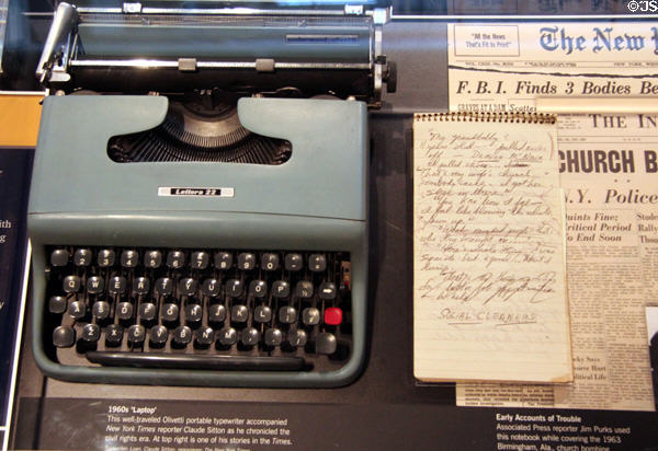 Olivetti portable typewriter (1960s) used by New York Times reporter to chronicle civil rights era at Newseum. Washington, DC.