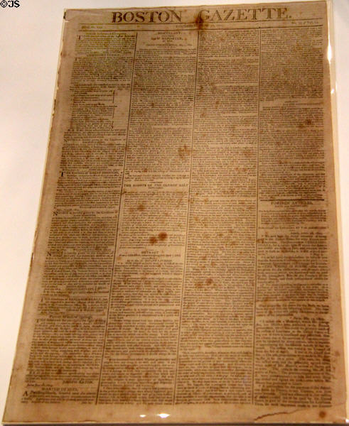 Front page of Boston Gazette (1803) which reported Louisiana Purchase at Newseum. Washington, DC.