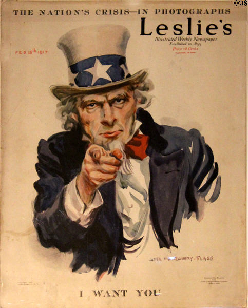 Leslie's Illustrated Weekly News prints (Feb. 15, 1917) first use of iconic "I Want You" - finger-pointing Uncle Sam at Newseum. Washington, DC.
