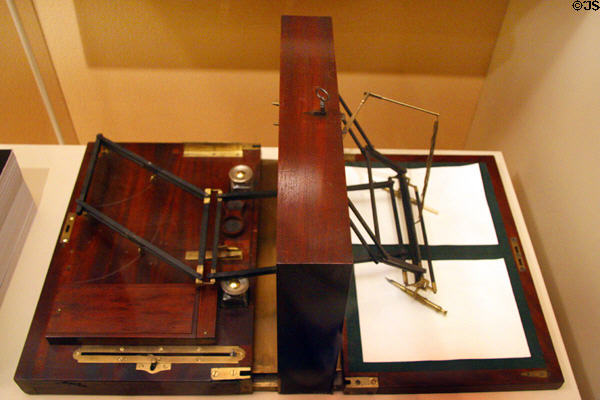 Thomas Jefferson's polygraph (c1803) used to write an original + a copy of letters simultaneously made by Hawkins & Peale at National Museum of American History. Washington, DC.