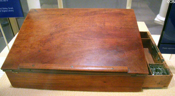 Thomas Jefferson's portable desk which he designed & on which he wrote the Declaration of Independence at National Museum of American History. Washington, DC.