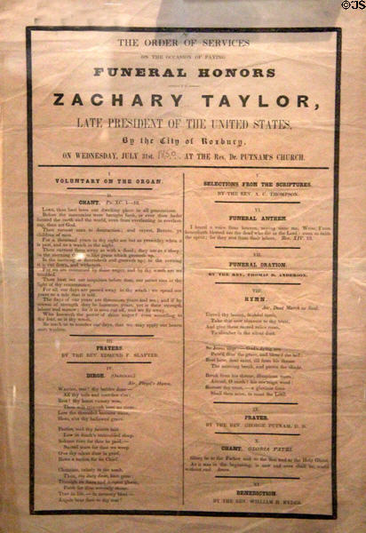 President Zachary Taylor funeral program (1850) at National Museum of American History. Washington, DC.