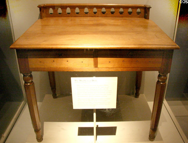 Mud Circuit Desk from Pekin, IL used by lawyers such a Abe Lincoln when he rode the court circuit in his state at National Museum of American History. Washington, DC.