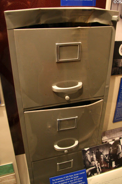 Filing cabinet belonging to psychiatrist of Daniel Ellsberg as broken open by Nixon's Plumbers, one of a series which brought down Nixon's presidency at National Museum of American History. Washington, DC.