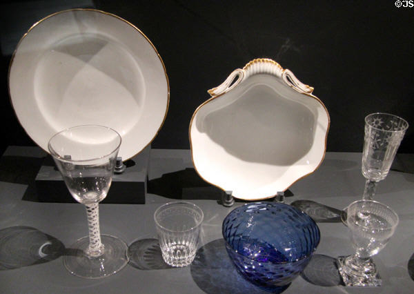 Porcelain from Sèvres banquet service & glassware used by George & Martha Washington in New York & Philadelphia at National Museum of American History. Washington, DC.