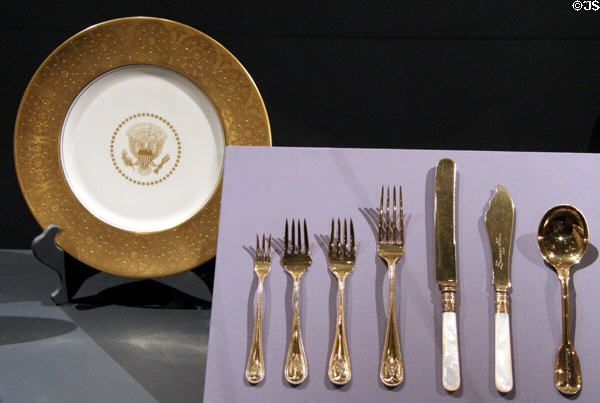 Eisenhower plate by Castleton China plus flatware by S. Kirk & Son at National Museum of American History. Washington, DC.