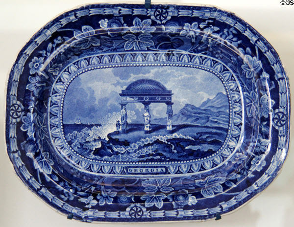 Blue flow plate (c1829) with seal of Georgia by English potter Thomas Mayer at National Museum of American History. Washington, DC.