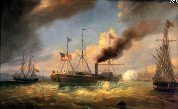 Arrival of Collins Line Steamer Atlantic painting (c1850-8) by Louis Honore Frederick Gamain at National Museum of American History. Washington, DC.