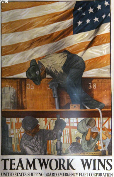 Teamwork Wins poster (c1918) by Hibberd V.B. Kline for Emergency Fleet Corp. urges shipyard workers to higher production at National Museum of American History. Washington, DC.