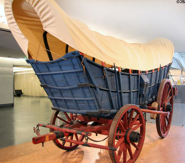 Conestoga Wagon (c1840-50) had curved bottoms to keep goods from sliding off the ends at National Museum of American History. Washington, DC.