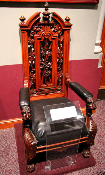 Mahogany arm chair (c1860) which belonged to Edwin M. Stanton, Lincoln's Secretary of War at Smithsonian Castle. Washington, DC.