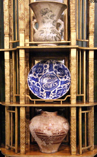 Ceramics collection in Peacock Room at Smithsonian Freer Gallery of Art. Washington, DC.