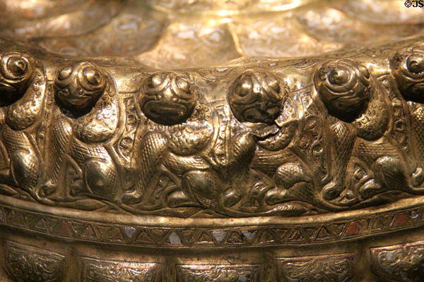 Detail of Persian brass candlestick with lions (late 12thC) at Smithsonian Freer Gallery of Art. Washington, DC.