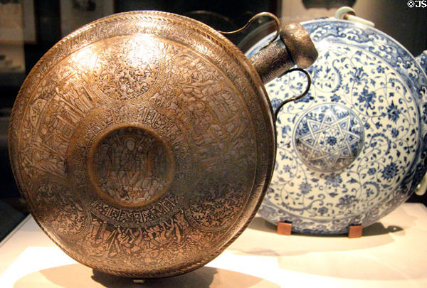 Iraqi brass & silver canteen (mid 13thC) at Smithsonian Freer Gallery of Art. Washington, DC.