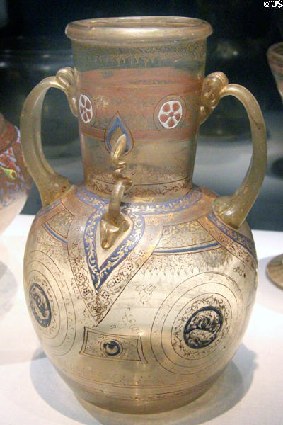 Enameled & gilded glass vase with four handles (c1325-50) from Syria at Smithsonian Freer Gallery of Art. Washington, DC.