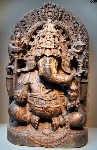 Stone Ganesha, elephant god, sculpture (13thC) from Mysore region of South India at Smithsonian Arthur M. Sackler Gallery. Washington, DC.