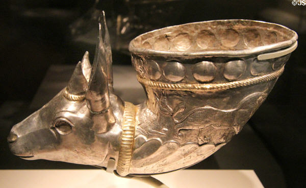 Silver & gold Sasanian wine horn with gazelle head (4th C) from Iran at Smithsonian Arthur M. Sackler Gallery. Washington, DC.