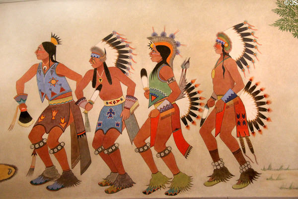 Native dancers detail of Harvest Dance mural (1939) by James Auchia at Interior Department. Washington, DC.