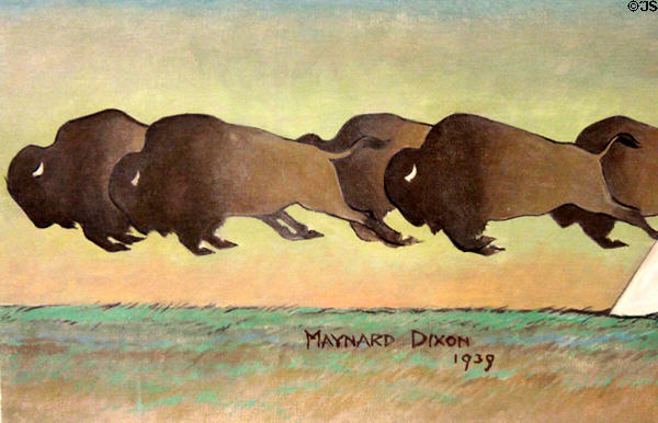Maynard Dixon mural signature detail (1939) with buffalo at Interior Department. Washington, DC.