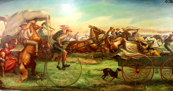 Rush for the Oklahoma Land - 1894 painting (1939) by John Steuart Curry at Interior Department. Washington, DC.
