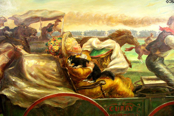 Woman in buckboard detail of Rush for the Oklahoma Land - 1894 painting (1939) by John Steuart Curry at Interior Department. Washington, DC.
