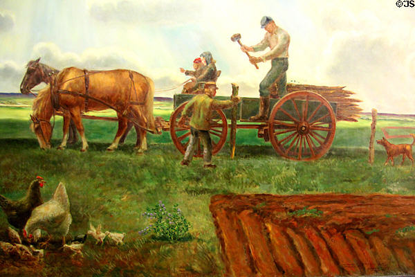 Homesteading & the Building of Barbed Wire Fences painting (1939) by John Steuart Curry at Interior Department. Washington, DC.