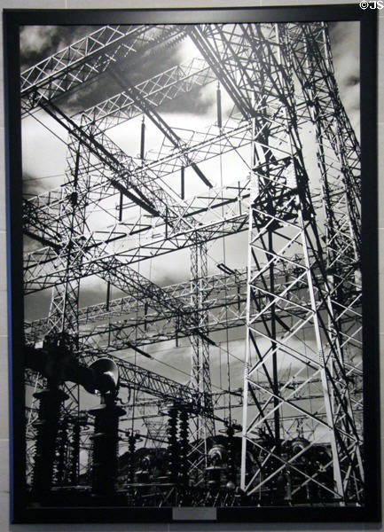 Hoover Dam electrical tower photo mural (1941-2) by Ansel Adams at Interior Department. Washington, DC.