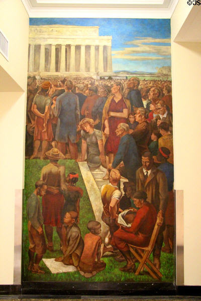 "Incident in Contemporary American Life" about Marian Anderson concert at Lincoln Memorial painting (1942) by Mitchell Jamieson at Interior Department. Washington, DC.