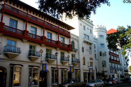 Spanish Renaissance style buildings along King Street. St Augustine, FL.