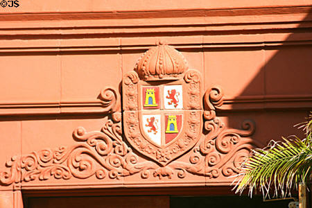 St Augustine shield over portal of 24 Cathedral Place. St Augustine, FL.