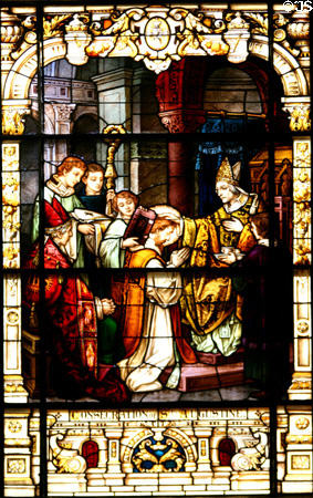 Stained glass window of consecration of St Augustine in Cathedral. St Augustine, FL.