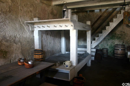 Barracks as configured when British held Castillo de San Marcos in 1763 with four men per bunk. St Augustine, FL.