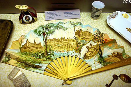 Paper fan of Florida hotels & other Florida souvenirs in museum of The Oldest House. St Augustine, FL.