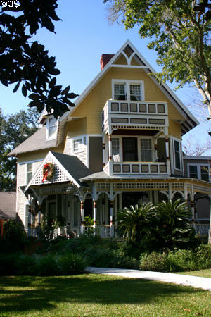 Yellow Queen-Anne Upham Cottage (262 St. George St.) near Old St. Augustine Village. St Augustine, FL.