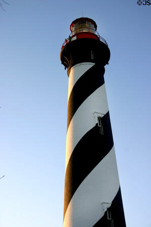 Black spiral stripe & red top identify St. Augustine Lighthouse (1874) during the day. St Augustine, FL.