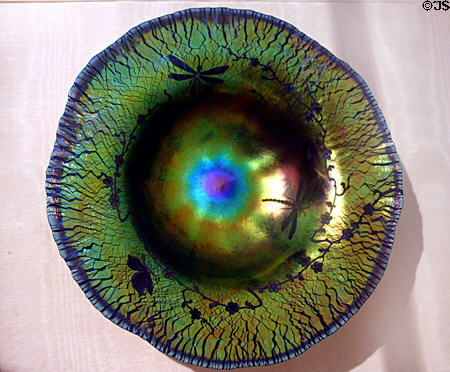 Iridescent glass bowl with dragonflies (c1890) by Louis Comfort Tiffany at Lightner Museum. St Augustine, FL.