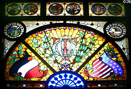 Stained glass window (late 19thC) from Chicago Turngemeinde German-American athletic club at Lightner Museum. St Augustine, FL.