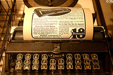 Bennett typewriter with early variation of QWERTY keyboard at Lightner Museum. St Augustine, FL.