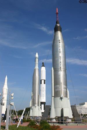 Historic rockets at Kennedy Space Center (Juno II, Atlas-Agena, Gemini-Titan, Mercury Atlas). FL.