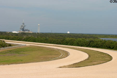 Crawler road with launch pad in distance at Kennedy Space Center. FL.