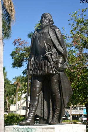 Statue of Juan Ponce de Leon, explorer of Florida, in Bayfront Park. Miami, FL.