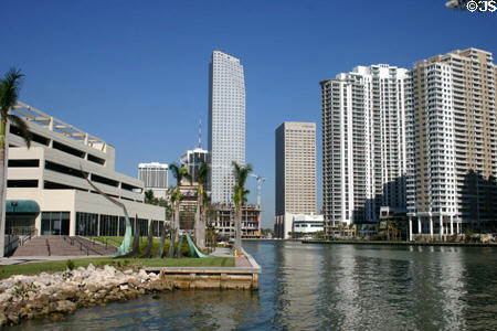 Channel leading from Biscayne Bay to Miami River Wachovia Tower & other skyscrapers. Miami, FL.