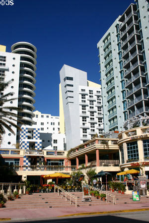 Various hotels at intersection of Ocean Drive & 15th. Miami Beach, FL.