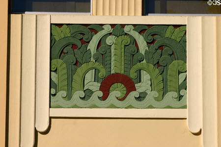 Art Deco relief of Lincoln Theater. Miami Beach, FL.
