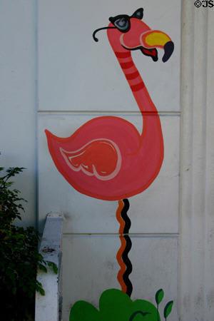 Flamingo with sunglasses painted on home. Miami Beach, FL.