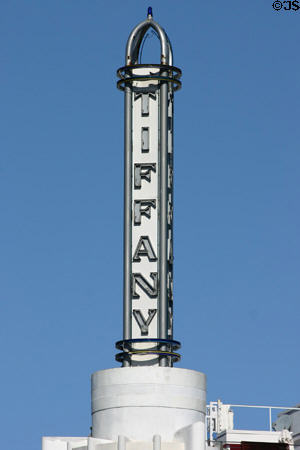 Detail of Art Deco Tiffany Hotel sign tower. Miami Beach, FL.