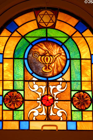 Oil lamp stained-glass window in Jewish Museum of Florida. Miami Beach, FL.