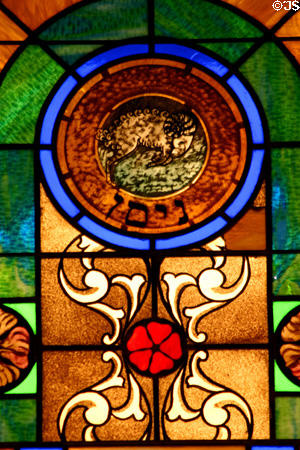 Aries stained-glass Zodiac window in Jewish Museum of Florida. Miami Beach, FL.
